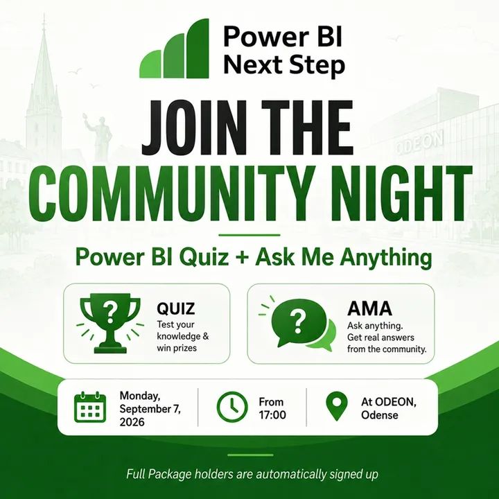 Power BI Next Step: Join the Community Night – Power BI Quiz og Ask Me Anything, mandag 7. september 2026 fra kl. 17 i ODEON, Odense